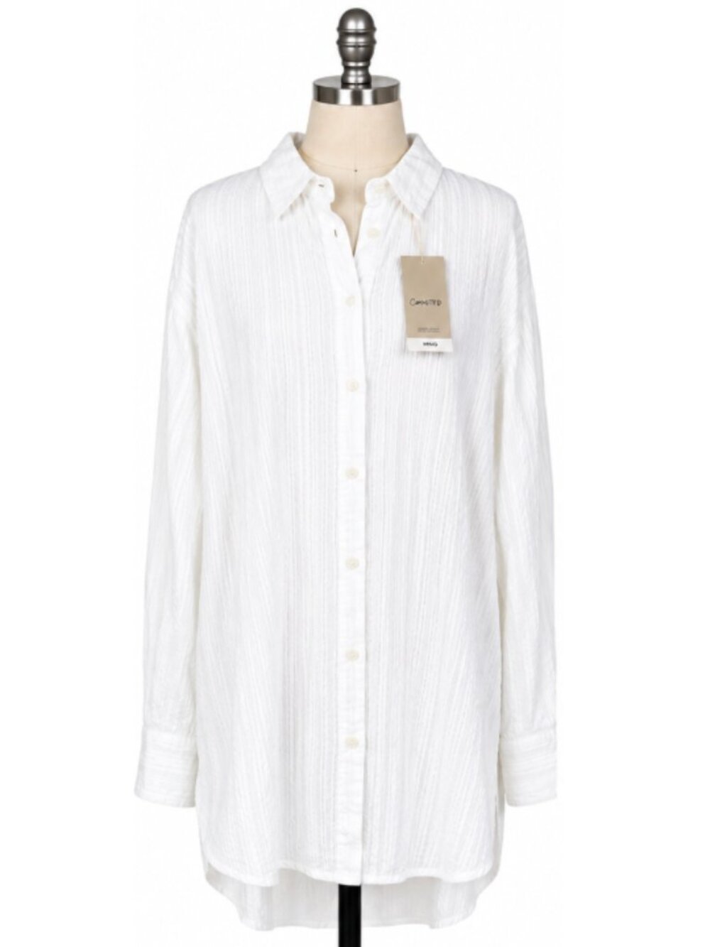 MANGO Womens Oversized Textured Button Front Tunic Shirt Size M White NWT